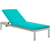 Modway Shore Aluminum Outdoor Patio Two Poolside Chaise Lounge Chairs with Cushions and Side End Table in Silver Turquoise