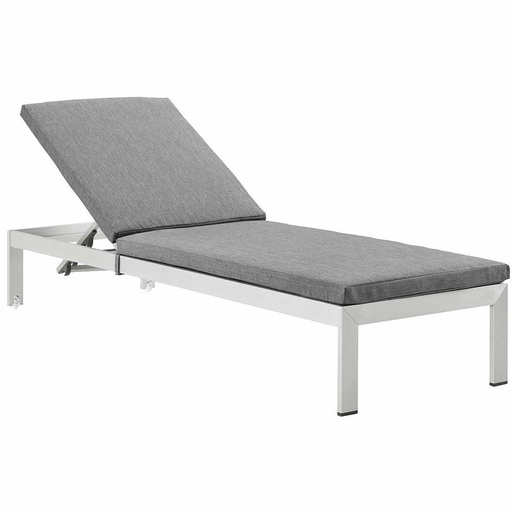 Modway Shore Aluminum Outdoor Patio Two Chaise Lounge Chairs with Cushions in Silver Gray MDY-EEI-2737-SLV-GRY-SET