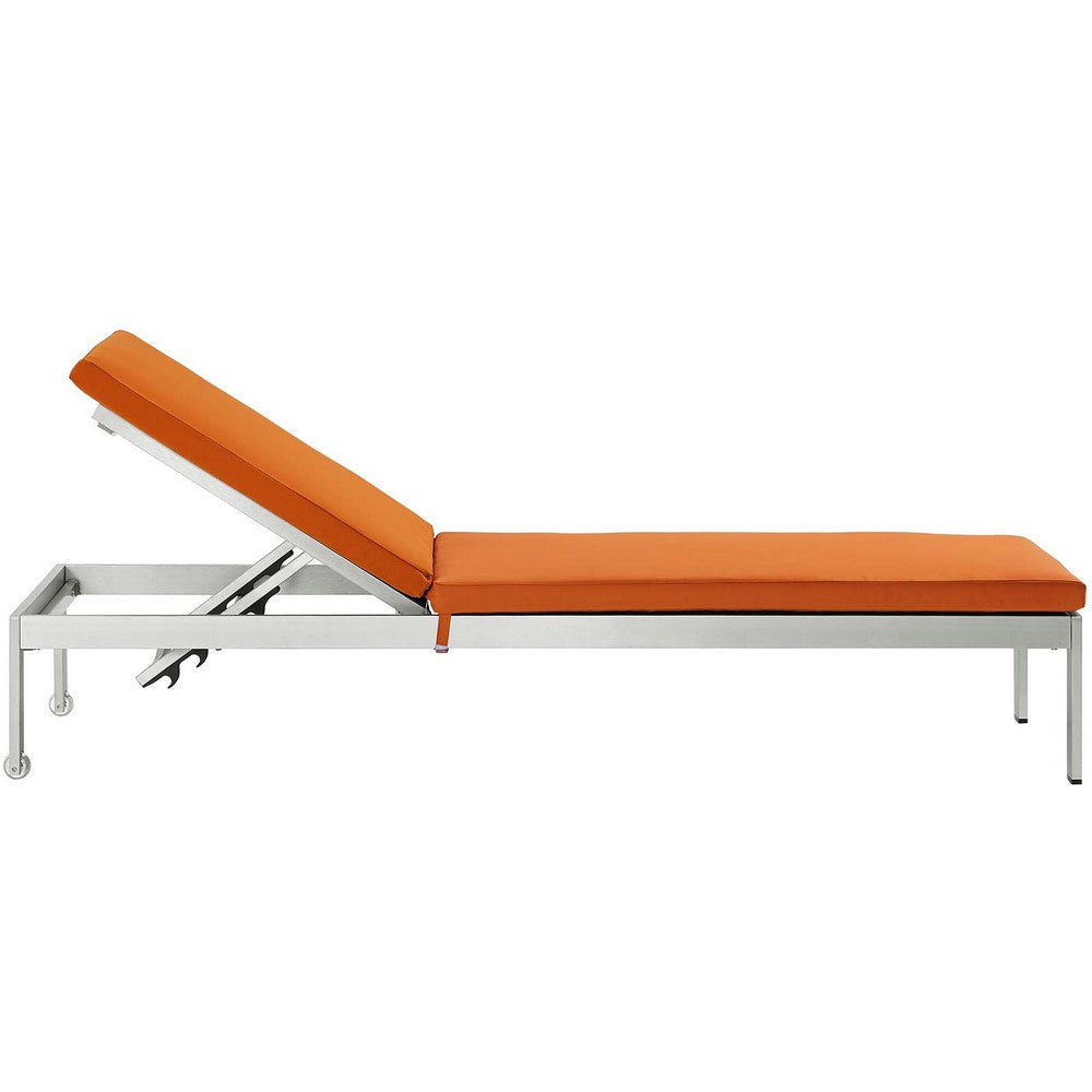 Modway Shore Aluminum Outdoor Patio Two Chaise Lounge Chairs with Cushions in Silver Orange MDY-EEI-2737-SLV-ORA-SET