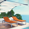 Modway Shore Aluminum Outdoor Patio Two Chaise Lounge Chairs with Cushions in Silver Orange MDY-EEI-2737-SLV-ORA-SET