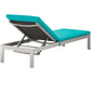 Modway Shore Aluminum Outdoor Patio Two Chaise Lounge Chairs with Cushions in Silver Turquoise MDY-EEI-2737-SLV-TRQ-SET