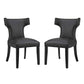 Modway Curve Mid-Century Vegan Leather Upholstered Dining Set with Nailhead Trim in Black, Two Chairs