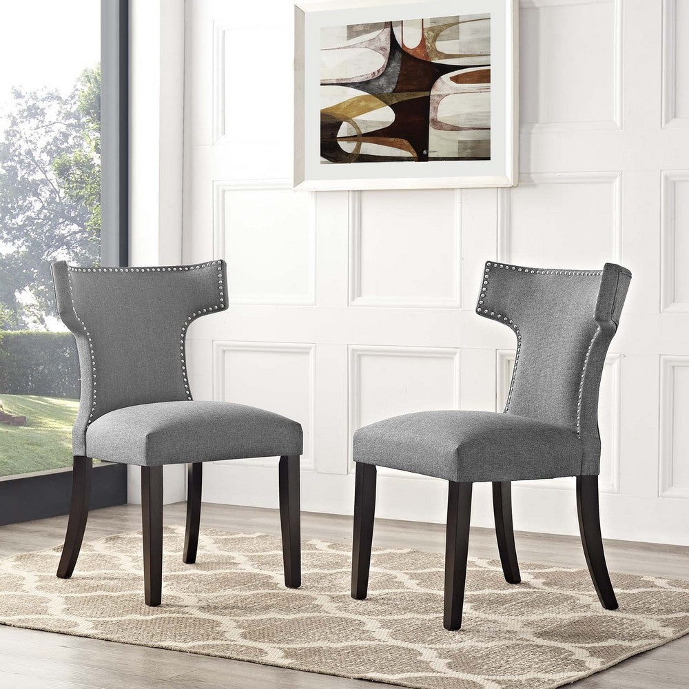 Modway Baron Curve Mid-Century Modern Upholstered Fabric with Nailhead Trim, Two Chairs, Gray