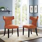 Modway Curve Mid-Century Modern Upholstered Fabric Armchairs with Nailhead Trim Two Dining Chair Set Orange MDY-EEI-2741-ORA-SET