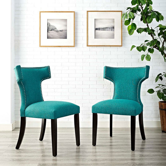 Modway Baron Curve Mid-Century Modern Upholstered Fabric with Nailhead Trim, Two Chairs, Teal