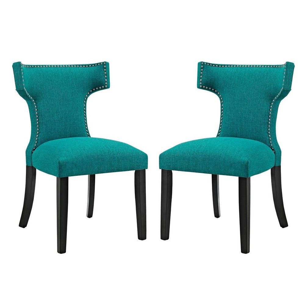 Curve Set of 2 Fabric Dining Side Chair, Teal - No Shipping Charges