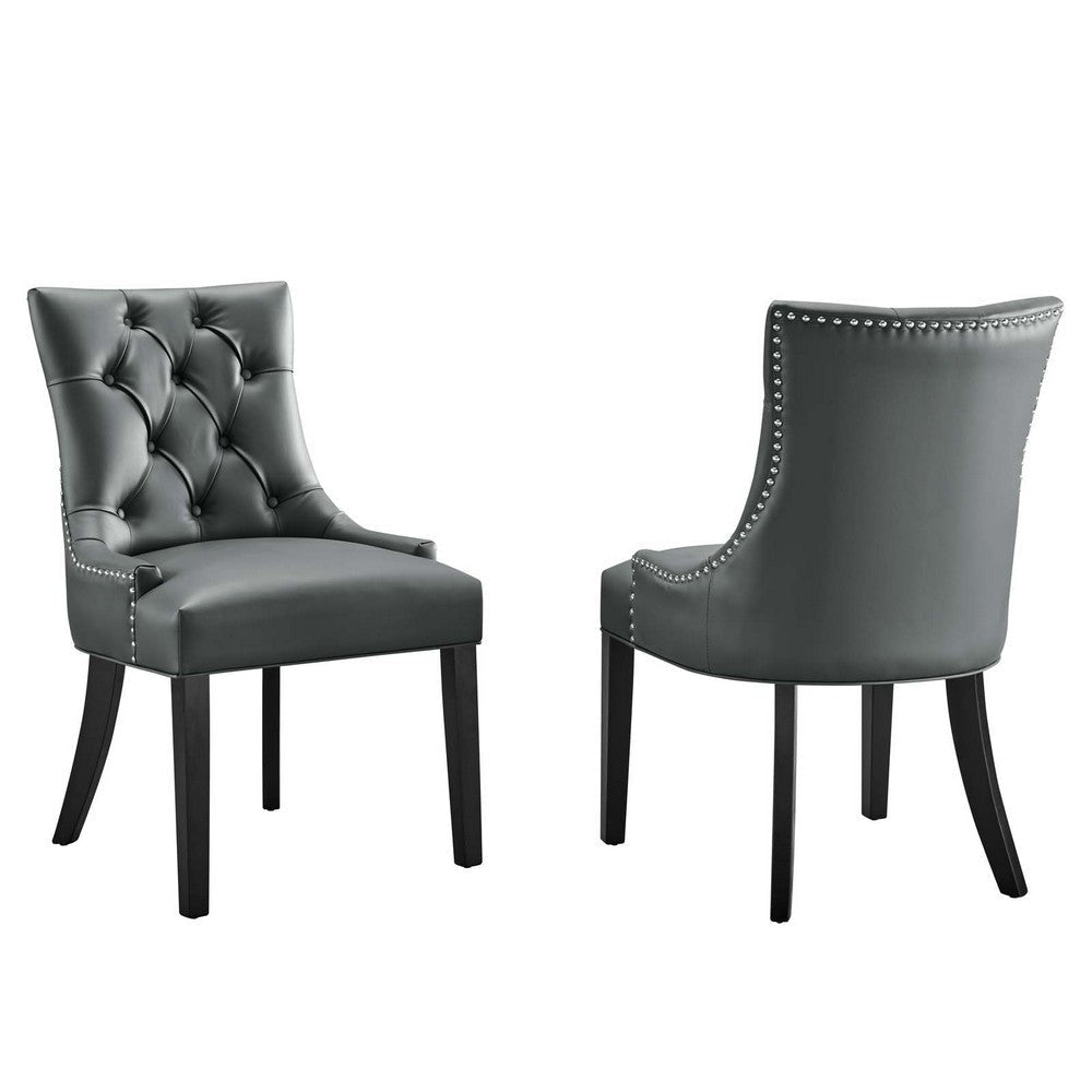 Modway Regent Modern Tufted Vegan Leather Upholstered Nailhead Trim, Two Dining Chairs, Grey