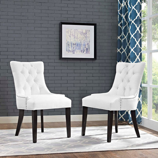 Modway Regent Modern Tufted Faux Leather Upholstered Two Dining Chairs with Nailhead Trim in White