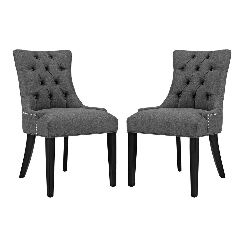 Modway Regent Modern Elegant Button-Tufted Upholstered Fabric with Nailhead Trim, Set of 2, Gray