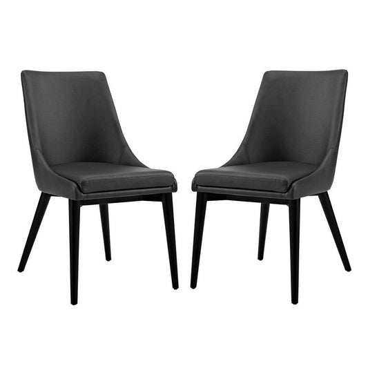 Modway Viscount Mid-Century Modern Faux Leather Upholstered Two Dining Chairs in Black