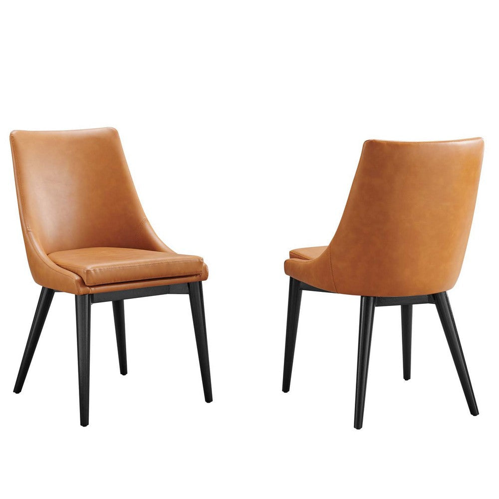 Modway Viscount Mid-Century Modern Faux Leather Upholstered, Dining Chair - Set of 2, Tan