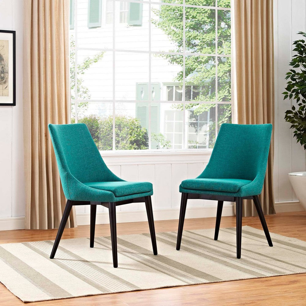 Modway Viscount Mid-Century Modern Upholstered Fabric Two Kitchen and Dining Room Chairs in Teal