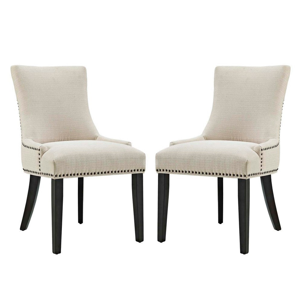 Modway Marquis Modern Elegant Upholstered Fabric Parsons Dining Side Chair with Nailhead Trim and Wood Legs, Set of 2, Beige