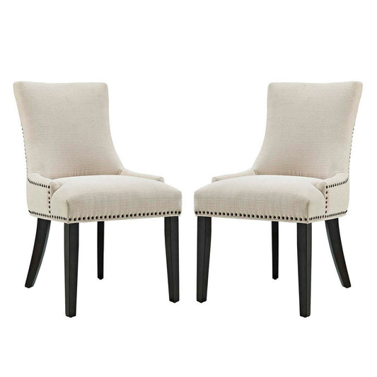 Modway Marquis Modern Elegant Upholstered Fabric Parsons Dining Side Chair with Nailhead Trim and Wood Legs, Set of 2, Beige