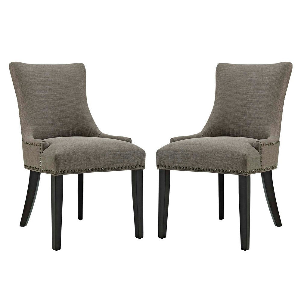 Modway Marquis Modern Elegant Upholstered Fabric Parsons Dining Side Chair with Nailhead Trim and Wood Legs, Set of 2, Granite