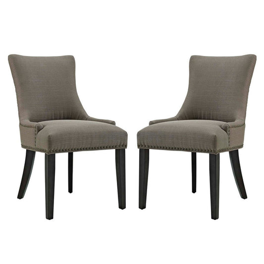 Modway Marquis Modern Elegant Upholstered Fabric Parsons Dining Side Chair with Nailhead Trim and Wood Legs, Set of 2, Granite