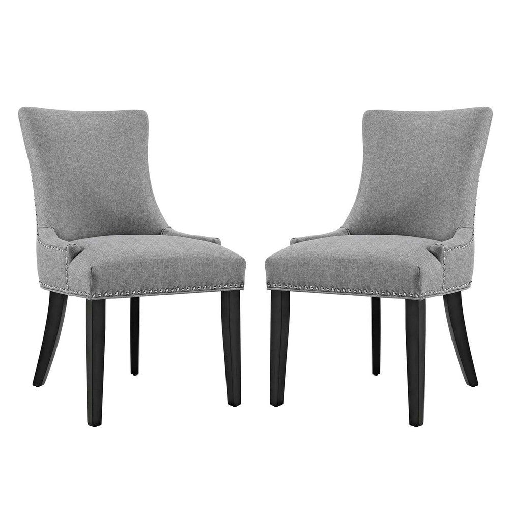 Modway Marquis Modern Elegant Upholstered Fabric Parsons Dining Side Chair with Nailhead Trim and Wood Legs, Set of 2, Light Gray