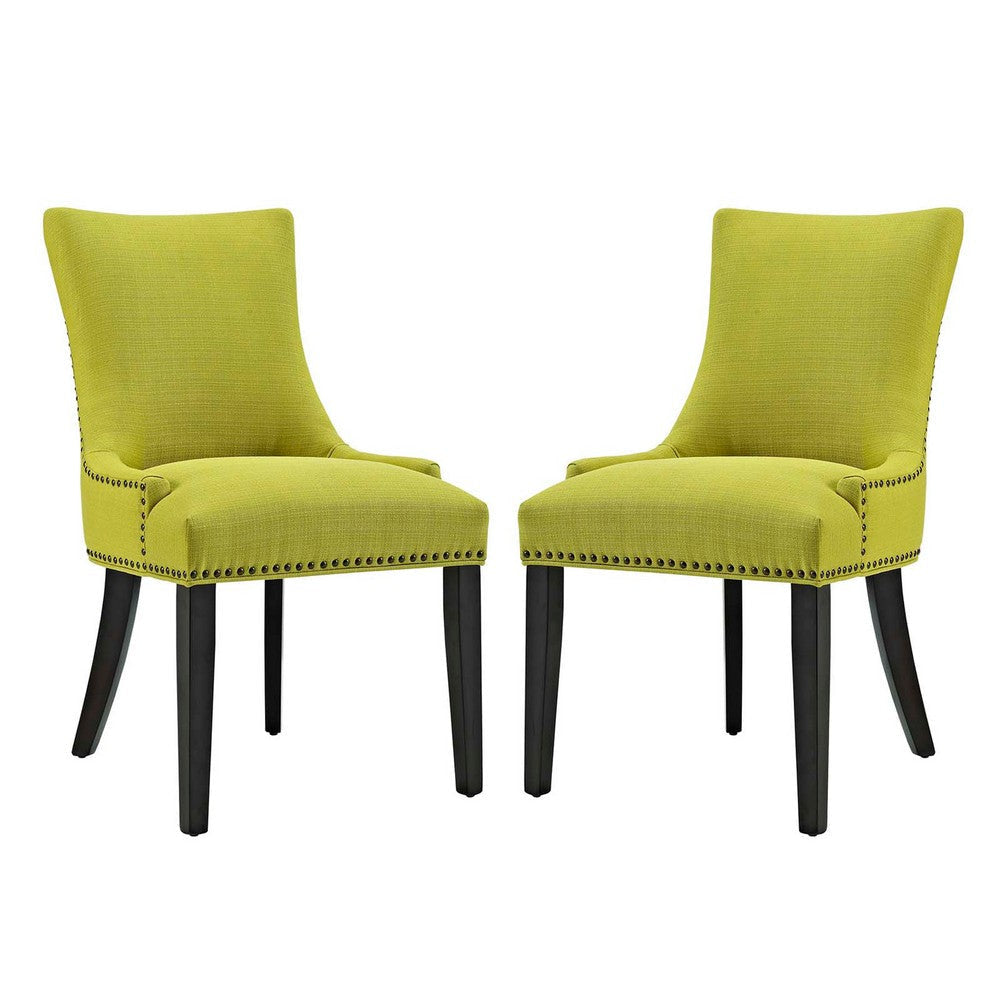 Modway Marquis Modern Elegant Upholstered Fabric Parsons Dining Side Chair with Nailhead Trim and Wood Legs, Set of 2, Wheatgrass