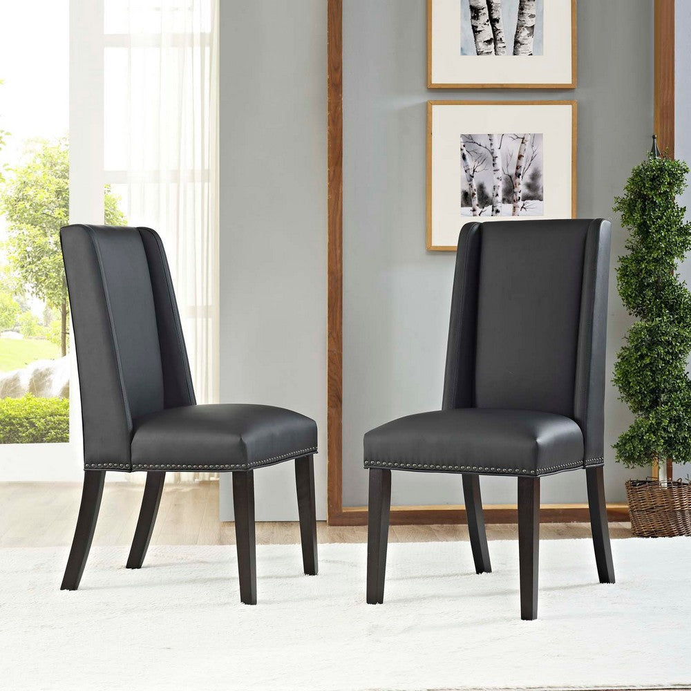 Modway Baron Modern Tall Back Wood Faux Leather Upholstered Two Dining Chairs in Black MDY-EEI-2747-BLK-SET