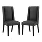 Modway Baron Modern Tall Back Wood Faux Leather Upholstered Two Dining Chairs in Black