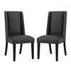 Modway Baron Modern Tall Back Wood Faux Leather Upholstered Two Dining Chairs in Black