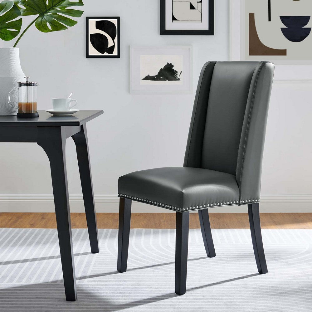 Modway Baron Modern Tall Back Wood Vegan Leather Upholstered Two Dining Chairs in Gray MDY-EEI-2747-GRY-SET