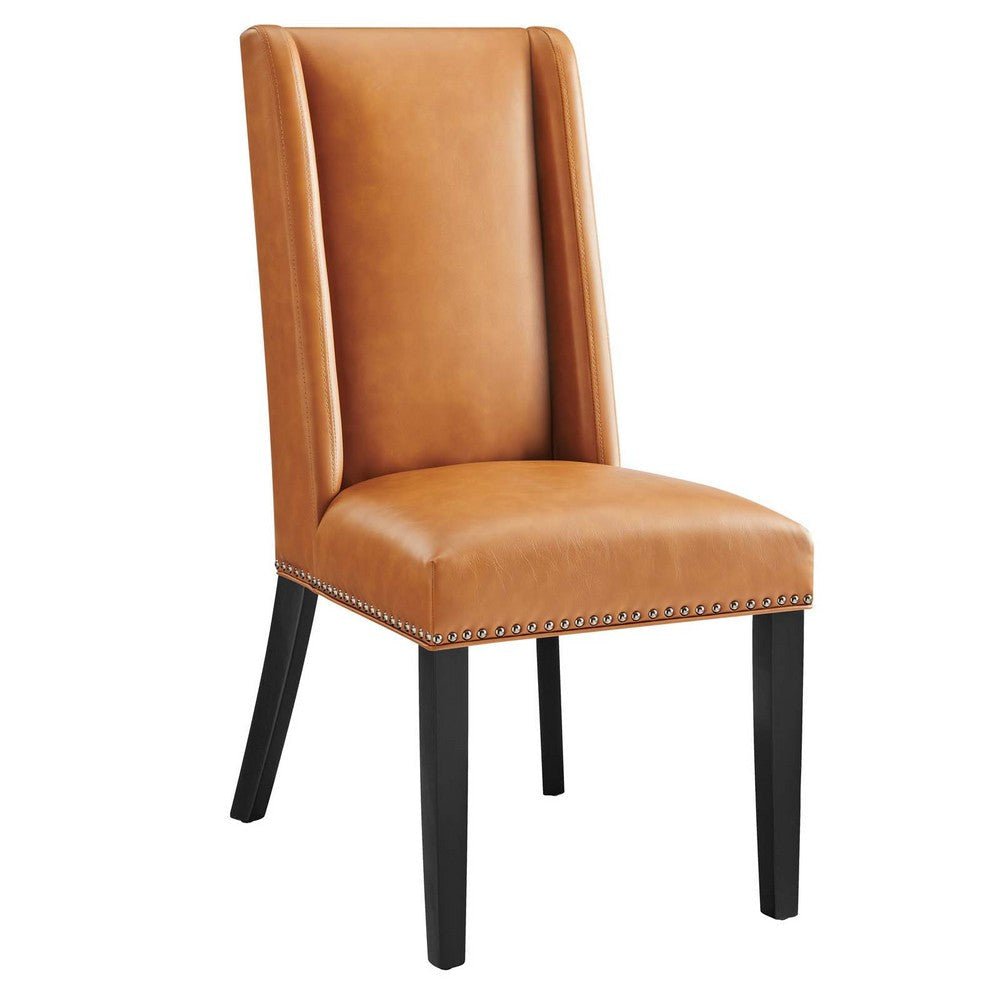 Modway Baron Modern Tall Back Wood Vegan Leather Upholstered Two Dining Chairs in Tan MDY-EEI-2747-TAN-SET