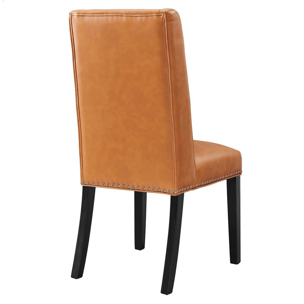 Modway Baron Modern Tall Back Wood Vegan Leather Upholstered Two Dining Chairs in Tan MDY-EEI-2747-TAN-SET