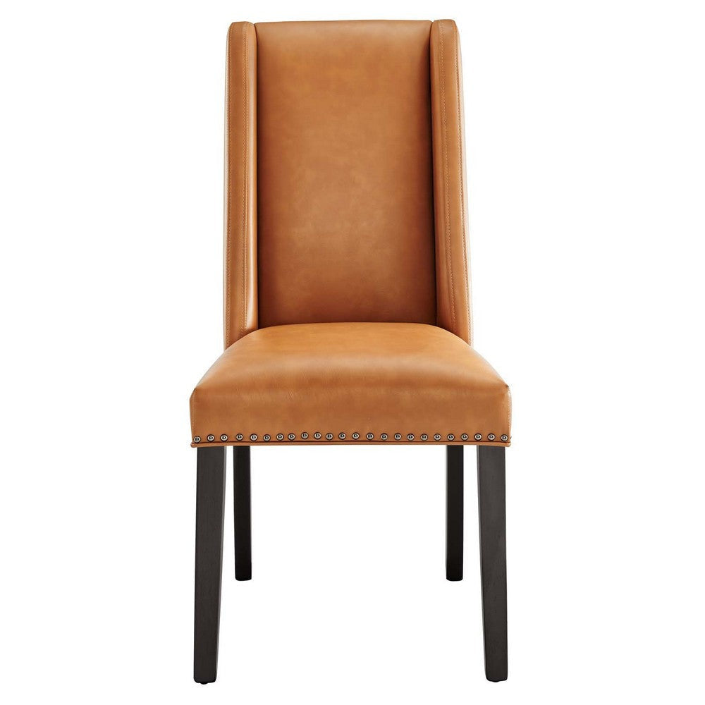 Modway Baron Modern Tall Back Wood Vegan Leather Upholstered Two Dining Chairs in Tan MDY-EEI-2747-TAN-SET