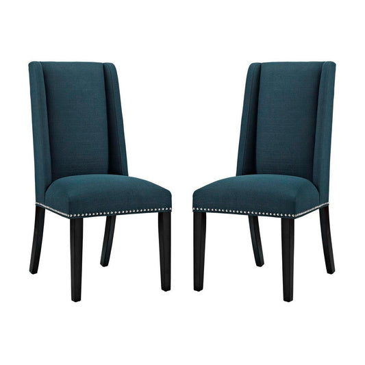 Modway Baron Modern Tall Back Wood Upholstered Fabric Two Dining Chairs in Azure