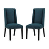 Modway Baron Modern Tall Back Wood Upholstered Fabric Two Dining Chairs in Azure