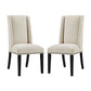 Modway Baron Modern Tall Back Wood Upholstered Fabric Two Dining Chairs in Beige