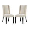 Modway Baron Modern Tall Back Wood Upholstered Fabric Two Dining Chairs in Beige