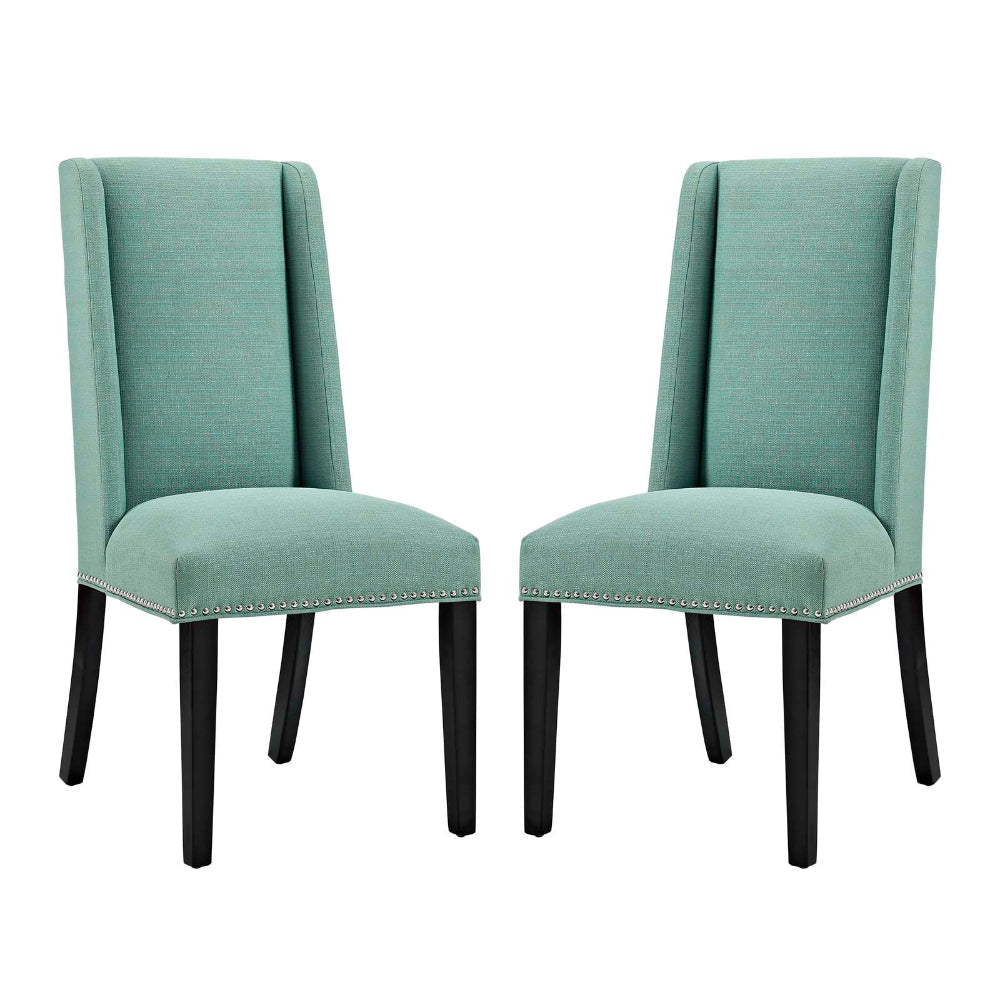 Modway Baron Modern Tall Back Wood Upholstered Fabric Two Dining Chairs in Laguna