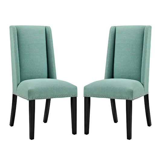 Modway Baron Modern Tall Back Wood Upholstered Fabric Two Dining Chairs in Laguna