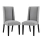 Modway Baron Modern Tall Back Wood Upholstered Fabric Two Dining Chairs in Light Gray