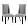 Modway Baron Modern Tall Back Wood Upholstered Fabric Two Dining Chairs in Light Gray