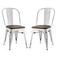 Modway Promenade Industrial Modern Steel Kitchen and Dining Room White, Two Bamboo Side Chairs