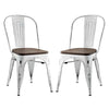 Modway Promenade Industrial Modern Steel Kitchen and Dining Room White, Two Bamboo Side Chairs