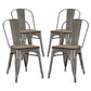 Modway Promenade Industrial Modern Steel Kitchen and Dining Room Gunmetal, Four Bamboo Side Chairs