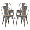 Modway Promenade Industrial Modern Steel Kitchen and Dining Room Gunmetal, Four Bamboo Side Chairs