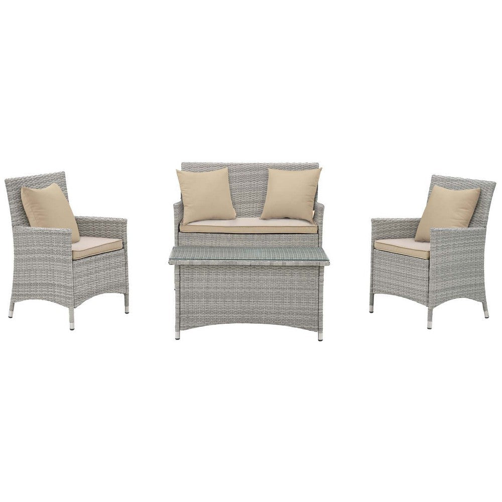 Bridge 4 Piece Outdoor Patio Patio Conversation Set with Pillow Set Light Gray Beige - No Shipping Charges MDY-EEI-2763-LGR-BEI