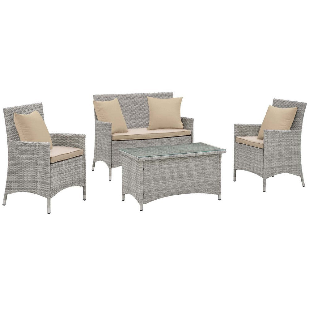 Bridge 4 Piece Outdoor Patio Patio Conversation Set with Pillow Set Light Gray Beige - No Shipping Charges MDY-EEI-2763-LGR-BEI