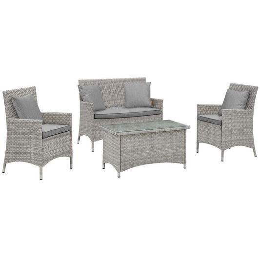 Modway Bridge Wicker Rattan 4-Piece Outdoor Patio Furniture Set in Light Gray Gray