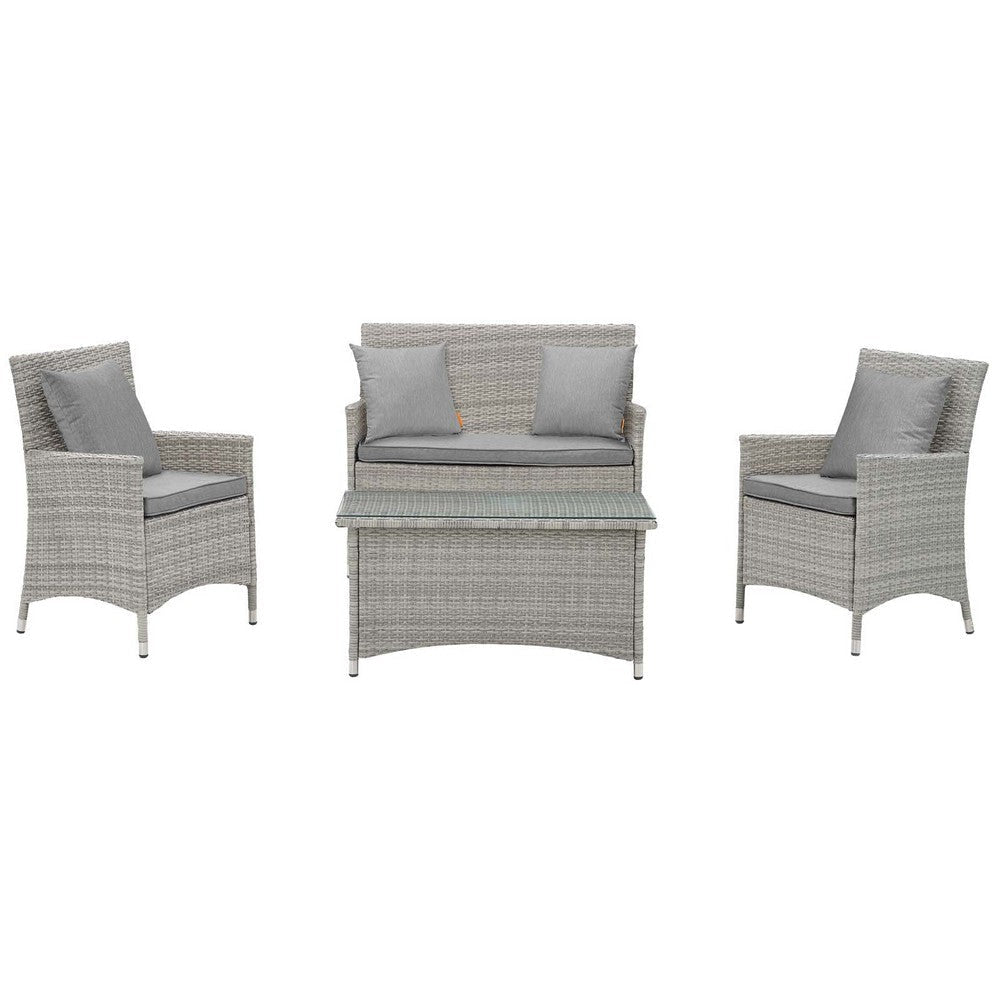 Bridge 4 Piece Outdoor Patio Patio Conversation Set with Pillow Set Light Gray Gray - No Shipping Charges MDY-EEI-2763-LGR-GRY