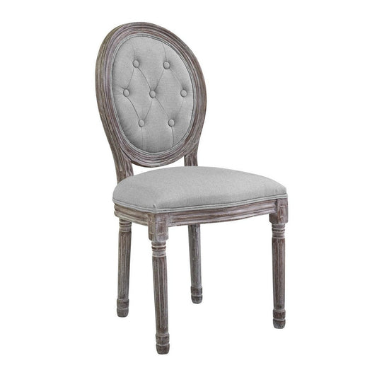 Modway Arise French Vintage Tufted Upholstered Fabric Dining Side Chair in Light Gray