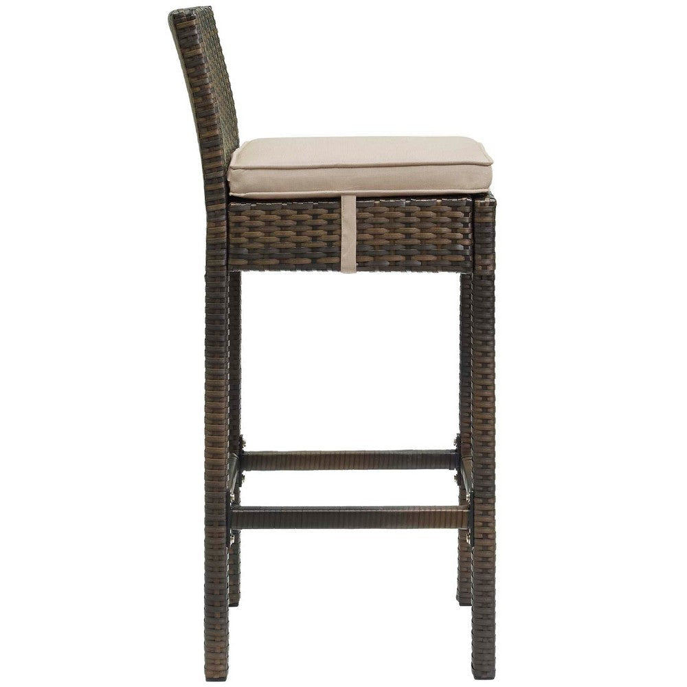 Modway Conduit Wicker Rattan Outdoor Patio Bar Stool with Cushion in Brown Beige MDY-EEI-2799-BRN-BEI