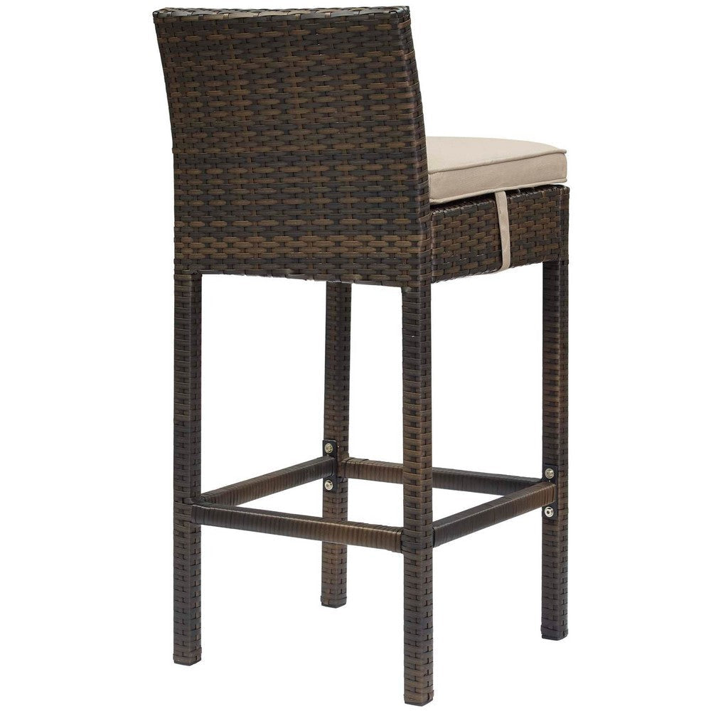 Modway Conduit Wicker Rattan Outdoor Patio Bar Stool with Cushion in Brown Beige MDY-EEI-2799-BRN-BEI