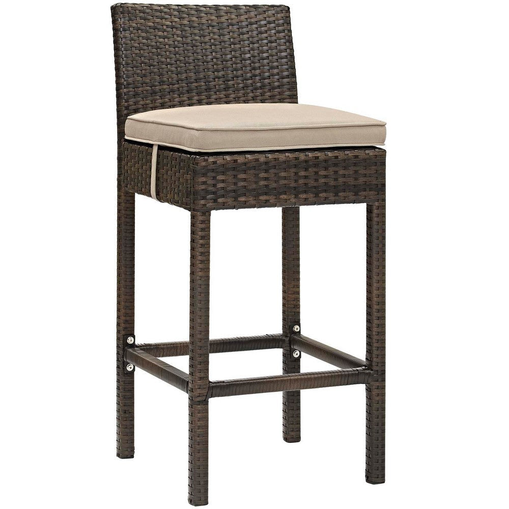 Modway Conduit Wicker Rattan Outdoor Patio Bar Stool with Cushion in Brown Beige