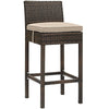 Modway Conduit Wicker Rattan Outdoor Patio Bar Stool with Cushion in Brown Beige